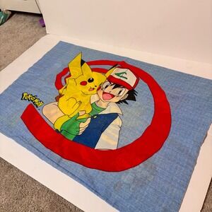 Vintage 1998 Pokemon Pillowcase Ash Pikachu Squirtle Nintendo Wamsutta Blue 90s